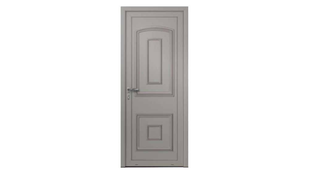 Porte d'entrée aluminium BUZAY Porte d'entrée pleine grise avec décor